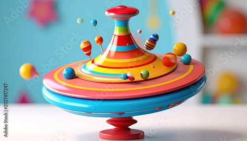 Vibrant Rainbow Spinning Top Toy in Motion.