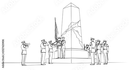 Photos Military Funeral Ceremony: Honor Guard Folds Flag at Monument
