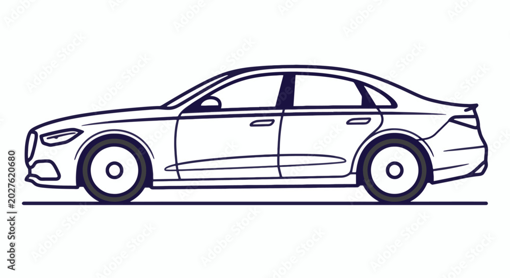 Naklejka premium Outline illustration of a modern luxury sedan car, side view