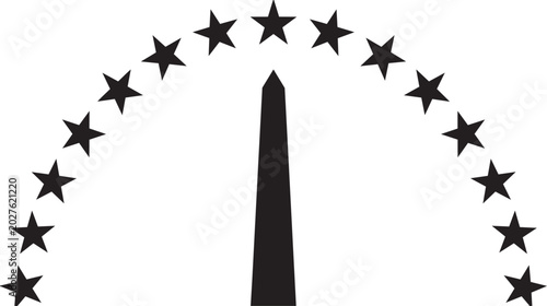 Washington Monument icon silhouette with a semi circle of stars representing the United States of America isolated on transparent background, Vector