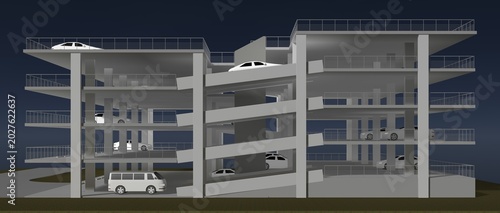 3D illustration of parking facility