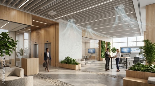 Healthy office interior using microbiome engineered ventilation
