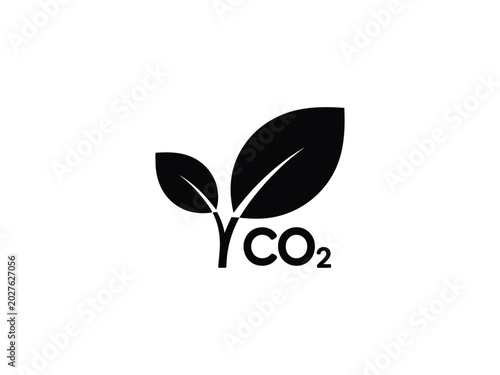 CO2 reduction icon with green leaves symbolizing carbon footprint reduction and ecofriendly sustainability isolated on white background