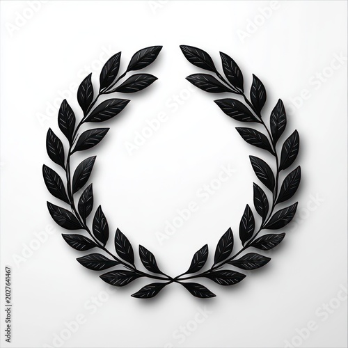 elegant black laurel wreath on white background conveying honor, victory and solemn prestige