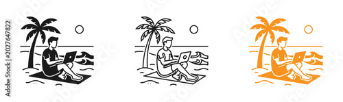 Fotografie Remote worker illustrations in black white and orange