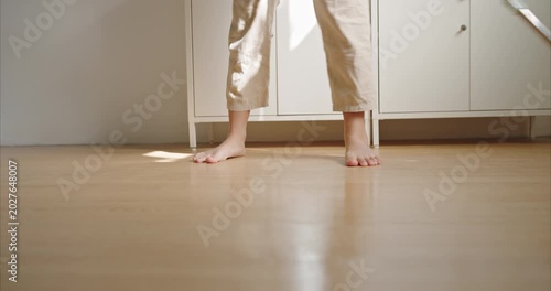 Close up leg woman with a mop home, Cleaning, Hygiene concept, Domestic Life