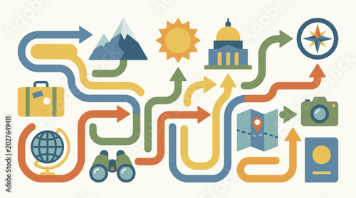 Foto Colorful Travel Icons and Symbols.