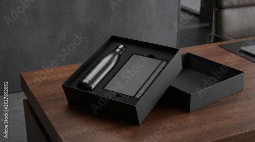 Premium Matte Black Corporate Gift Set with Notebook and Water Bottle