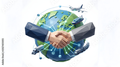 global logistics partnership handshake over earth network