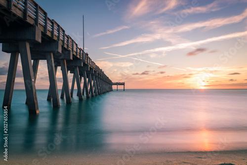 Long exposure sunset at the Venice, Florida fishing pier