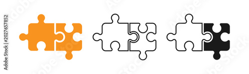 Foto Puzzle pieces illustration orange black and white interlocking shapes for proble