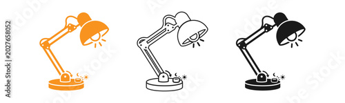 Obraz na płótnie Desk lamp icon set orange outline and solid black variations for design projects