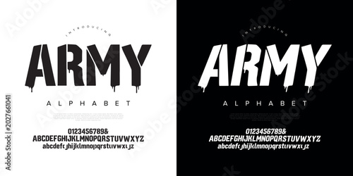 Photos Distressed melting font army military bold stencil stencil drip vector alphabet