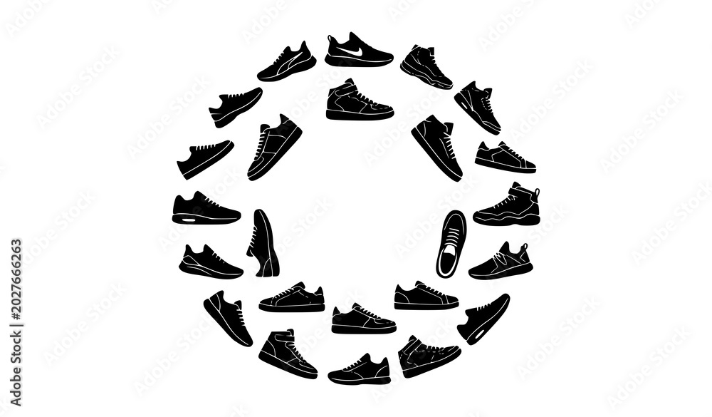 Obraz premium Sneaker Silhouette Collection Footwear Vector Illustration Set
