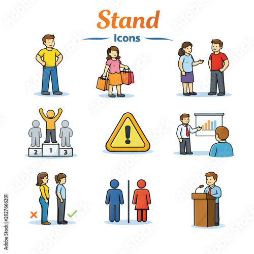 Stand Icons Collection in Modern Line Art Vector Style