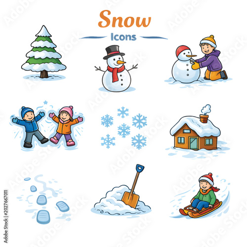 Snow Icons Set in Line Art Style Vector Collection