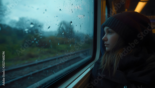 young woman in the train