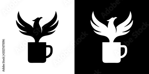 Schilderij op canvas Stylized phoenix rising majestically from a coffee mug, symbolizing morning ener