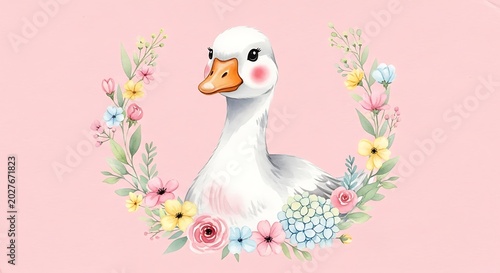 Swan with floral wreath