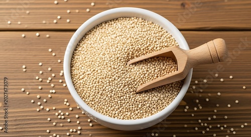 Quinoa grains in white bowl