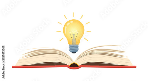 Open Book with Glowing Light Bulb Symbolizing Knowledge and Ideas.