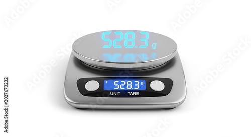 Digital kitchen scale displaying weight measurement