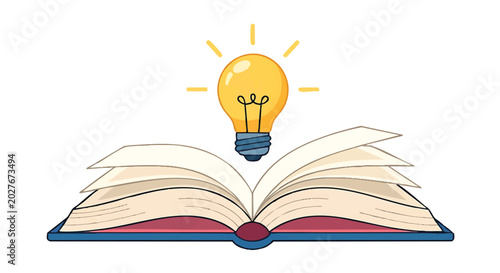 Open Book with Glowing Light Bulb Symbolizing Knowledge and Ideas.