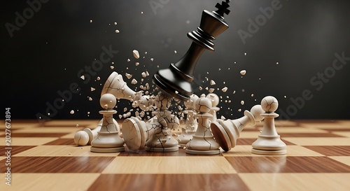 Chess game defeat black king falling