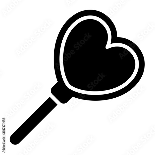 heart lollipop glyph icon. heart shaped lollipop on stick. love and Valentine sweet candy. food and celebration