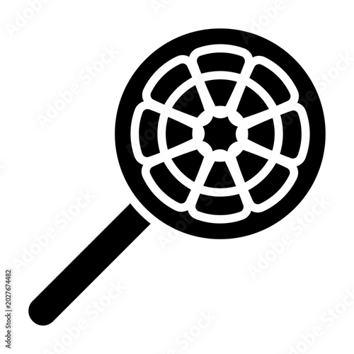 patterned lollipop glyph icon. round lollipop with web flower pattern on stick. decorative sweet candy. food and celebration