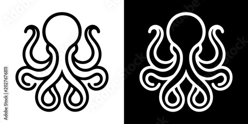 Fényképezés A striking minimalist vector illustration of an octopus, presented in both light