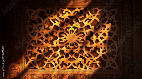 Intricate islamic pattern with warm light creating a rich tapestry