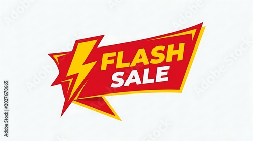 Flash sale promotional banner with a yellow lightning bolt on a red geometric shape background discount