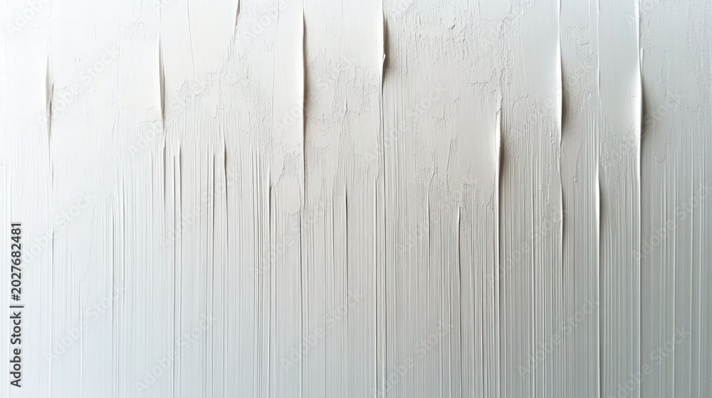Obraz premium white textured wall with vertical paint streaks, peeling plaster and subtle tears conveying a serene contemplative mood