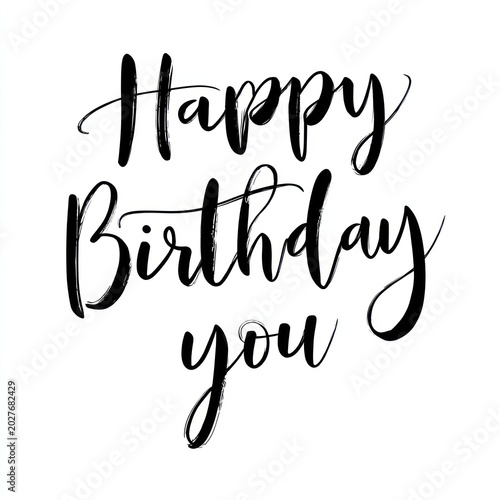 Happy Birthday Hand Lettering Black Script on White Background Celebration Card