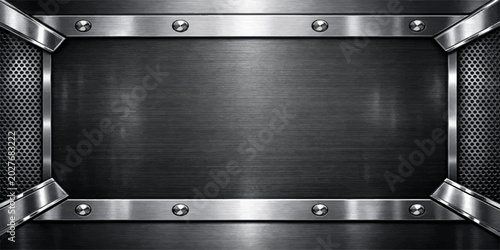 Tableau sur toile Brushed metal plate background with industrial silver steel texture design