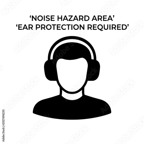 Silhouette of a Person Wearing Protective Headphones in a Noise Hazard Area.