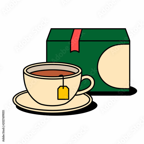 Tea Cup and Teabag Vector Illustration, Hot Beverage Drink Design, Cozy Cafe Drink Icon Graphic