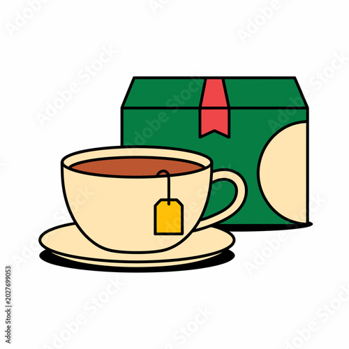 Tea Cup and Teabag Vector Illustration, Hot Beverage Drink Design, Cozy Cafe Drink Icon Graphic