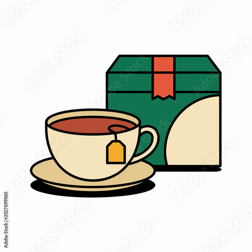 Tea Cup and Teabag Vector Illustration, Hot Beverage Drink Design, Cozy Cafe Drink Icon Graphic