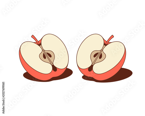 Apple Slice Icon Set Vector, Fresh Fruit Half Illustration, Healthy Organic Food Graphic Design