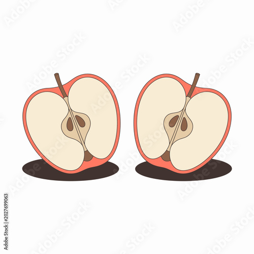Apple Slice Icon Set Vector, Fresh Fruit Half Illustration, Healthy Organic Food Graphic Design