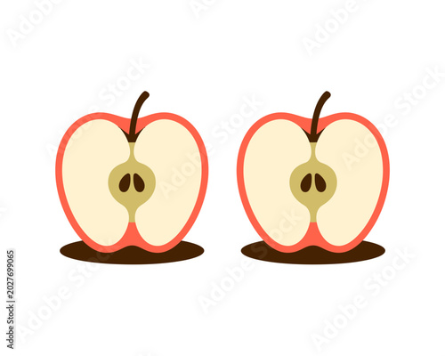 Apple Slice Icon Set Vector, Fresh Fruit Half Illustration, Healthy Organic Food Graphic Design