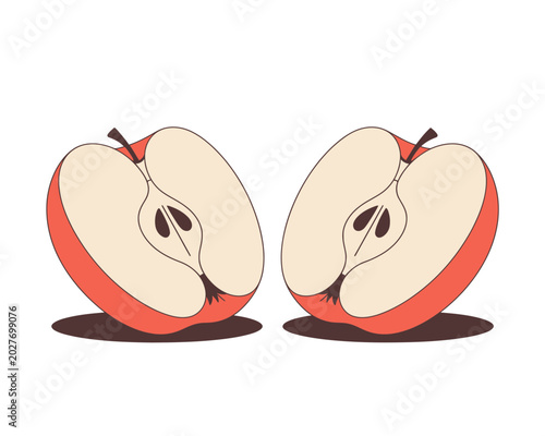 Apple Slice Icon Set Vector, Fresh Fruit Half Illustration, Healthy Organic Food Graphic Design