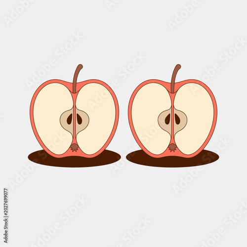 Apple Slice Icon Set Vector, Fresh Fruit Half Illustration, Healthy Organic Food Graphic Design
