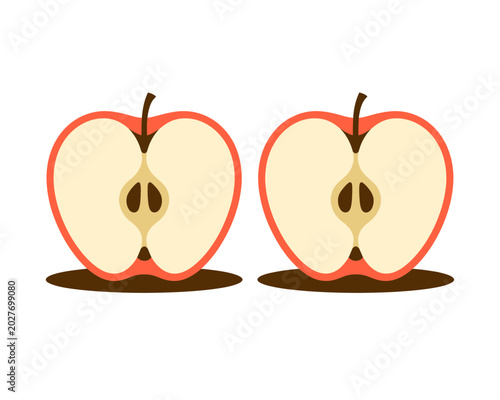 Apple Slice Icon Set Vector, Fresh Fruit Half Illustration, Healthy Organic Food Graphic Design