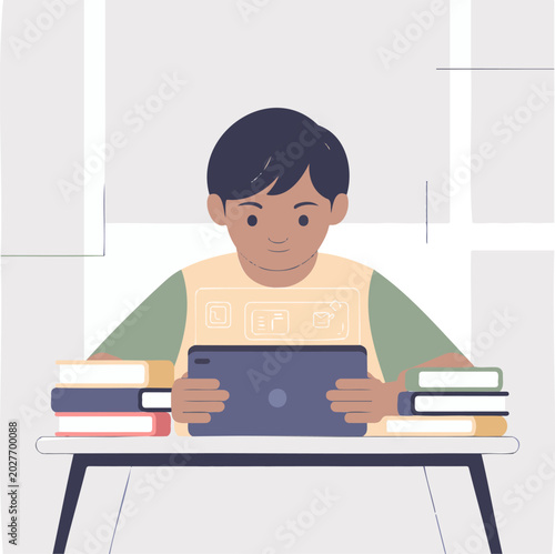 boy, student, studying, e-learning, education, kid, tablet, books, learning, school