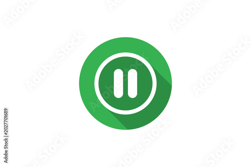Green Circular Pause Button Icon With Long Shadow Flat Design For Media Controls And Interfaces