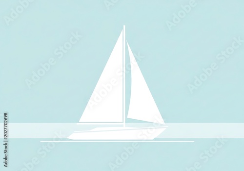 Minimalist sailboat illustration on a light blue background for design projects