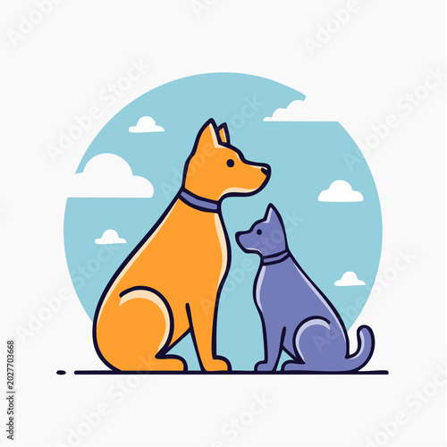 Two Dogs Sitting Together Under a Cloudy Sky